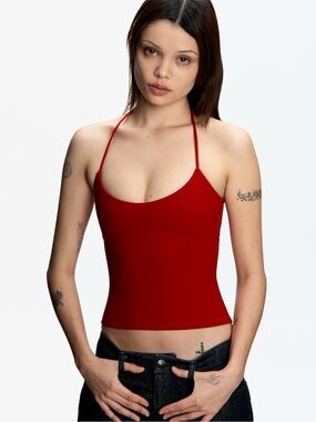 Tankair Spill halter top in Cherry with back cutout💌